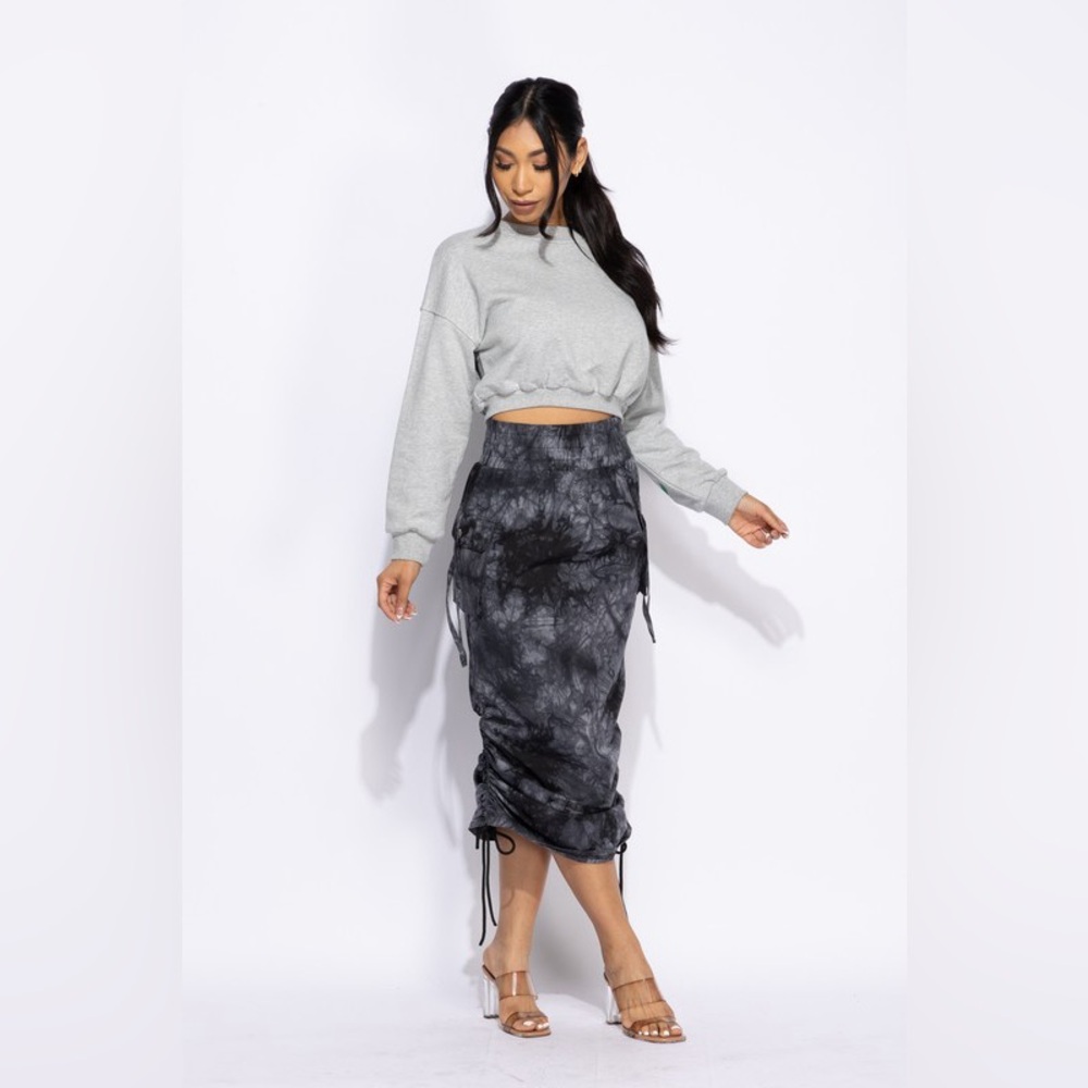 🟠291B. Ruched Tie dye Skirt - Black - Picture 7 of 10